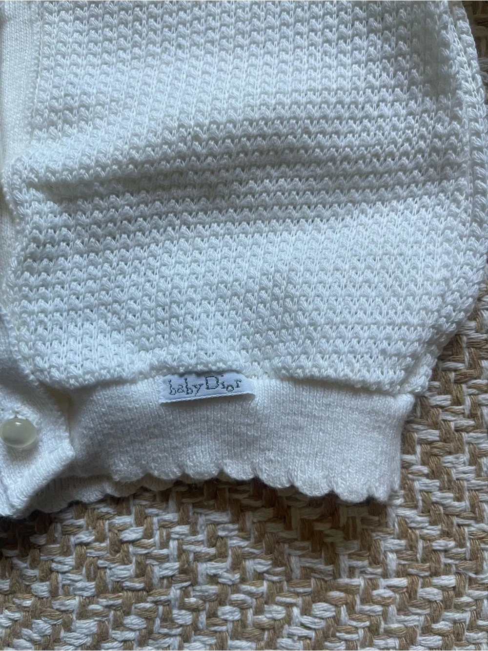 Vintage Baby Dior White Knit Cardigan Sweater Embroidered Logo Tie